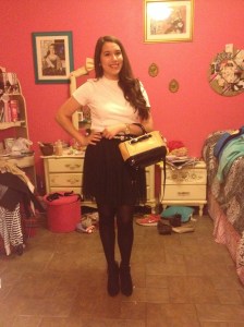 Top: Forever 21 Skirt: LC Lauren Conrad Kohl's Collection Booties: JC Penney Bag: Kate Spade Watch: Fossil